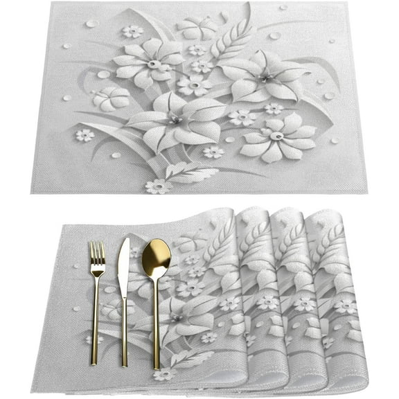 Floral Placemats Set of 4 Rectangle Table Mats Washable Heat-Resistant Place Mat for Kitchen Dining Table Decor Indoor Outdoor