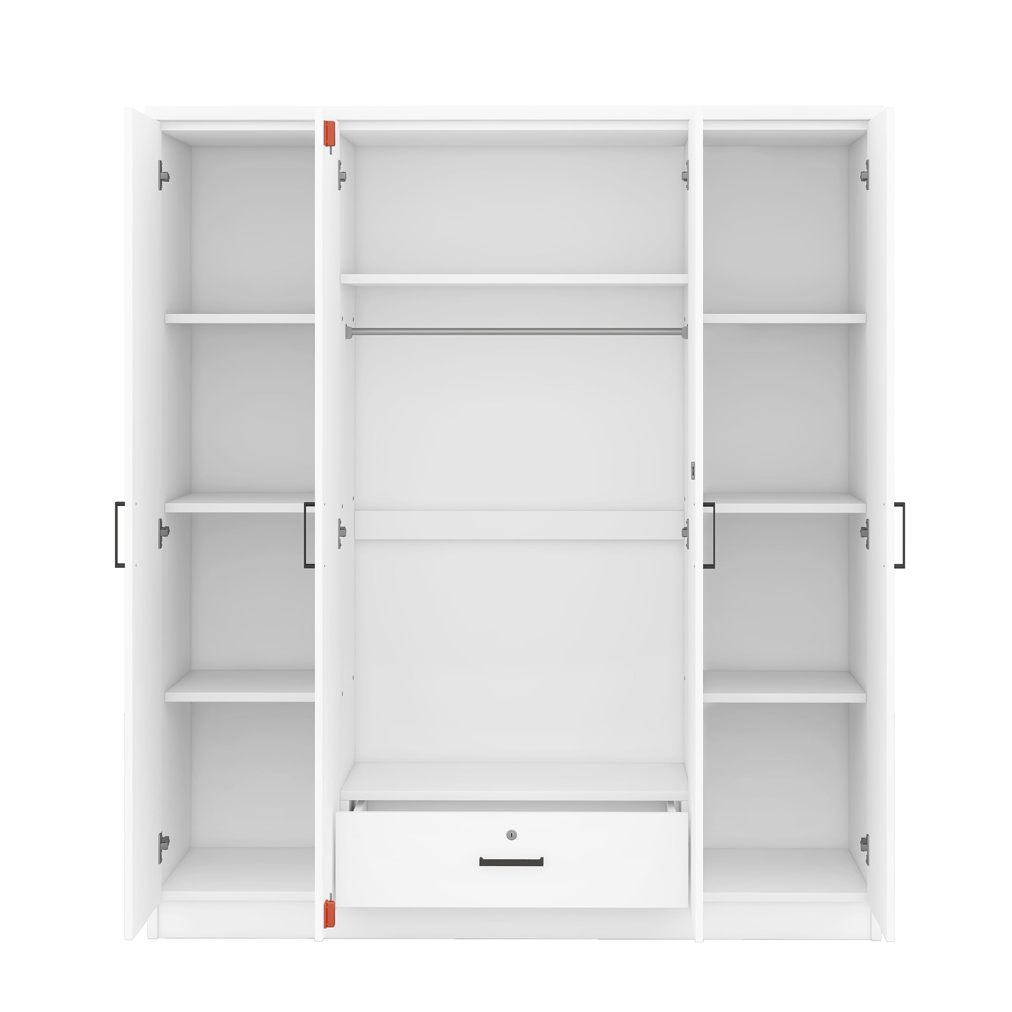 Mintazer Modern 4 Doors Storage Wardrobe with Drawer and 8 Shelves, Freestanding Closet for Apartment Bedroom, White