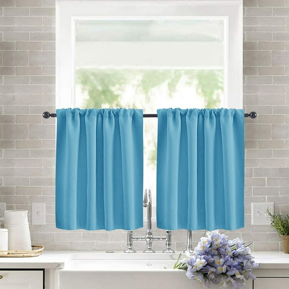 Firefly Hope 2-Pack Half Window Curtains, 15.8" W x 23.6" L Tier Drapes for Bedroom & Bathroom, Privacy-Enhancing Energy-Saving Shades, Sky Blue