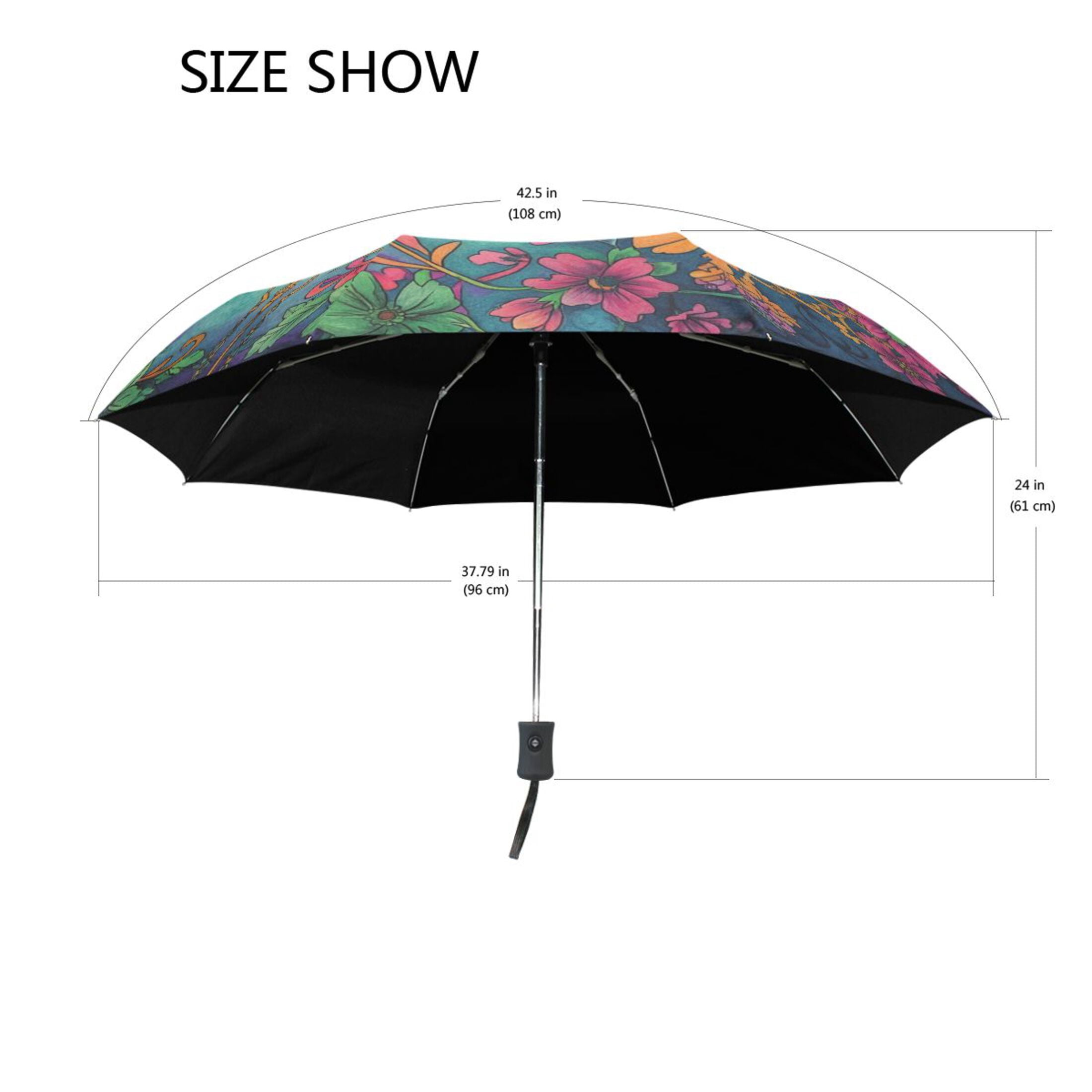 YAZAOO One-Touch Auto Open Close Rain Umbrella With Creative Floral Lantern Bird Art Pattern