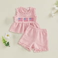 thumbnail image 2 of yocbz Toddler Independence Day Outfit Set Toddler Girls 4th of July Set, Red White Blue USA Flag Outfit, Soft Cotton Short Sleeve Top & Shorts for Family Gathering & Park Trip Pink,3-4 Years, 2 of 4