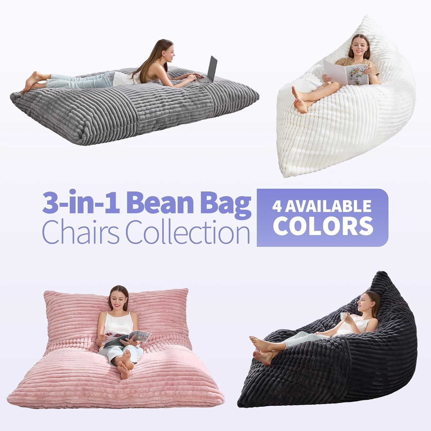 TINKLE WELL Giant 3-in-1 Bean Bag Chair for Adults, Convertible Floor Sofa & Cushion, Perfect for Bedroom & Living Room Lounging, Pink