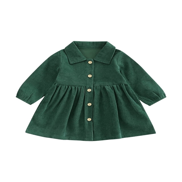 Enfants Filles Robe en Velours Côtelé à Manches Longues Bouton-Down Solide Robe d'Automne