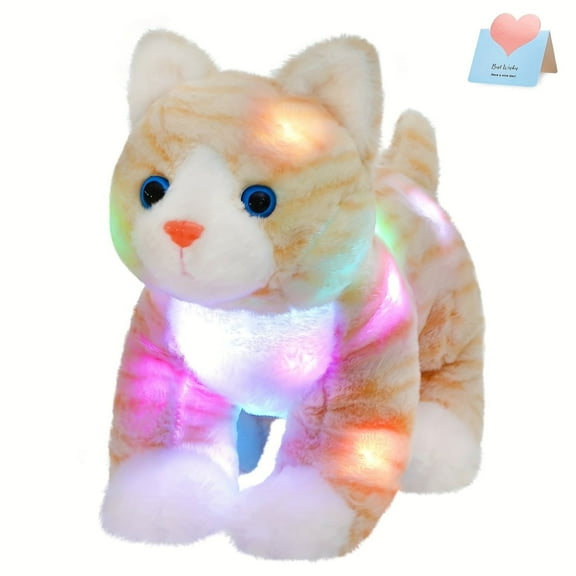 Glow Guards 14'' Light up Kitty Stuffed Animal Soft Realistic Cat Plush Toy with LED Night Lights Glow Birthday Children's Day Gifts for Toddler Kids
