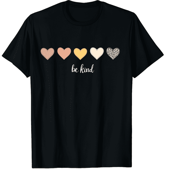 Boho Be Kind Shirt Heart Print Teacher Vintage Tee Summer Casual Inspirational Tops Graphic Black T-Shirt for Men and Women