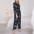 thumbnail image 3 of Salouo cartoon doodle octopus Pattern Women's Pajamas Set Long Sleeve Button Down Sleepwear Soft Pj Lounge Sets for women 2 Piece Pjs Set with Long Pants-Small, 3 of 7