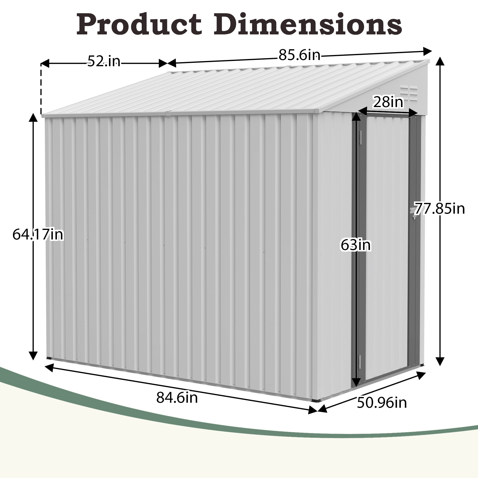 LZBEITEM 7 x 4 ft Outdoor Metal Storage Shed Lean to, Small Metal Wall Side Door Sheds & Garden Tool Shed for Garden, Backyard, White