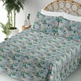 thumbnail image 3 of Ambesonne Floral Boho Fitted & Flat Sheet with Shams 4 Pcs Set, Abstract Flowers Motif, Calking, Sea Blue Jade Green, 3 of 5