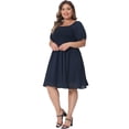 thumbnail image 3 of DARING DIVA Women's Plus Dress Smocked Square Neck Stretchy Midi Dress XL Navy Blue, 3 of 6