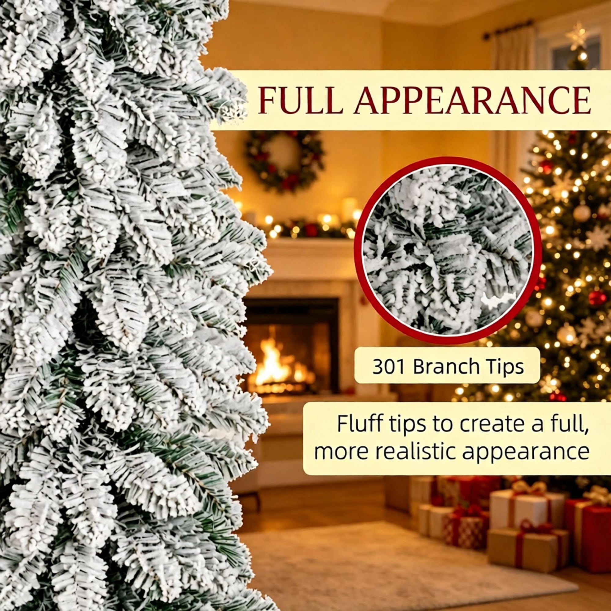 Astoutdoor 5 ft Slim Pencil Artificial Christmas Tree, Snow-Flocked, 301 Branch Tips, Green, Indoor Use