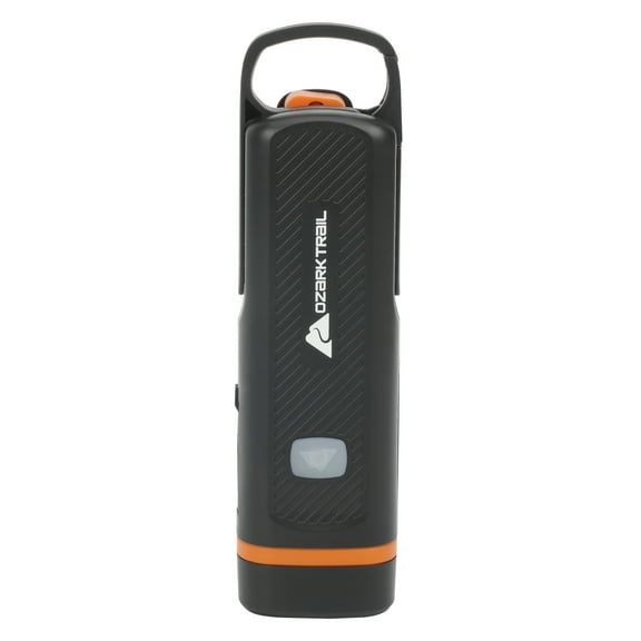 Ozark Trail 300 Lumen Emergency Flashlight, Dual Rechargeable, Hand Crank LED Light, Carabiner Clip