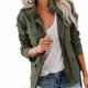 thumbnail image 1 of Women Coat Stand Collar Zipper Multiple Pockets Solid Color Long Sleeves Soft Casual Cardigan Pure Color Spring Coat for Daily Wear, 1 of 5