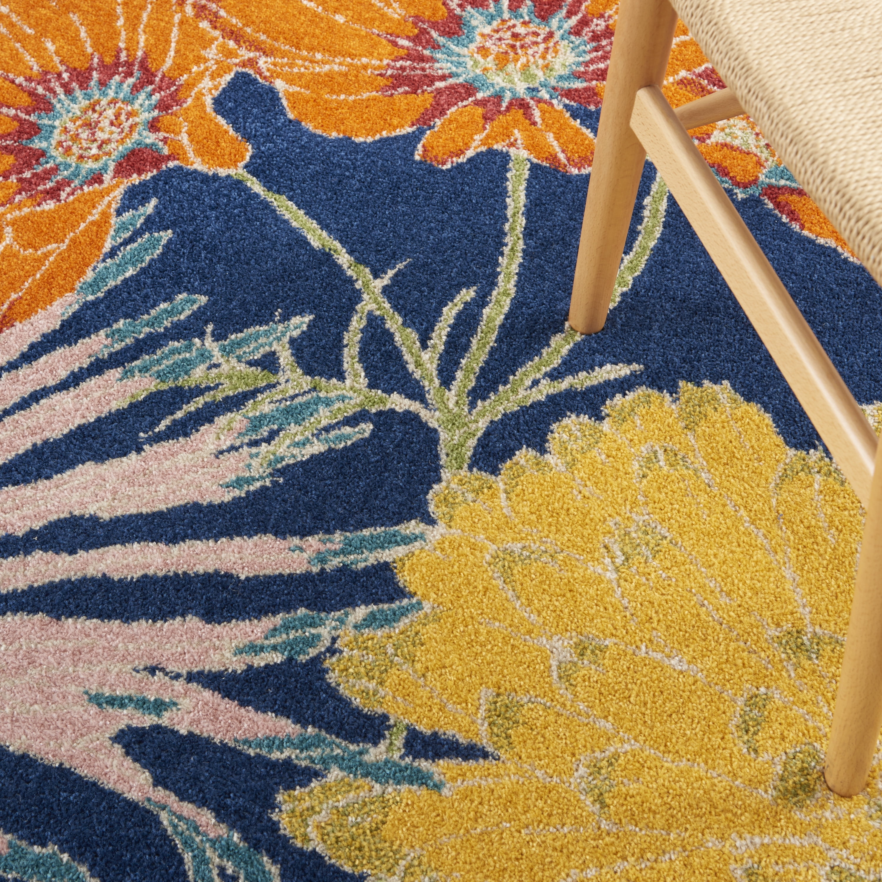 Nourison Allur Modern Floral Navy Multicolor 4' x 6' Area Rug, (4' x 6')