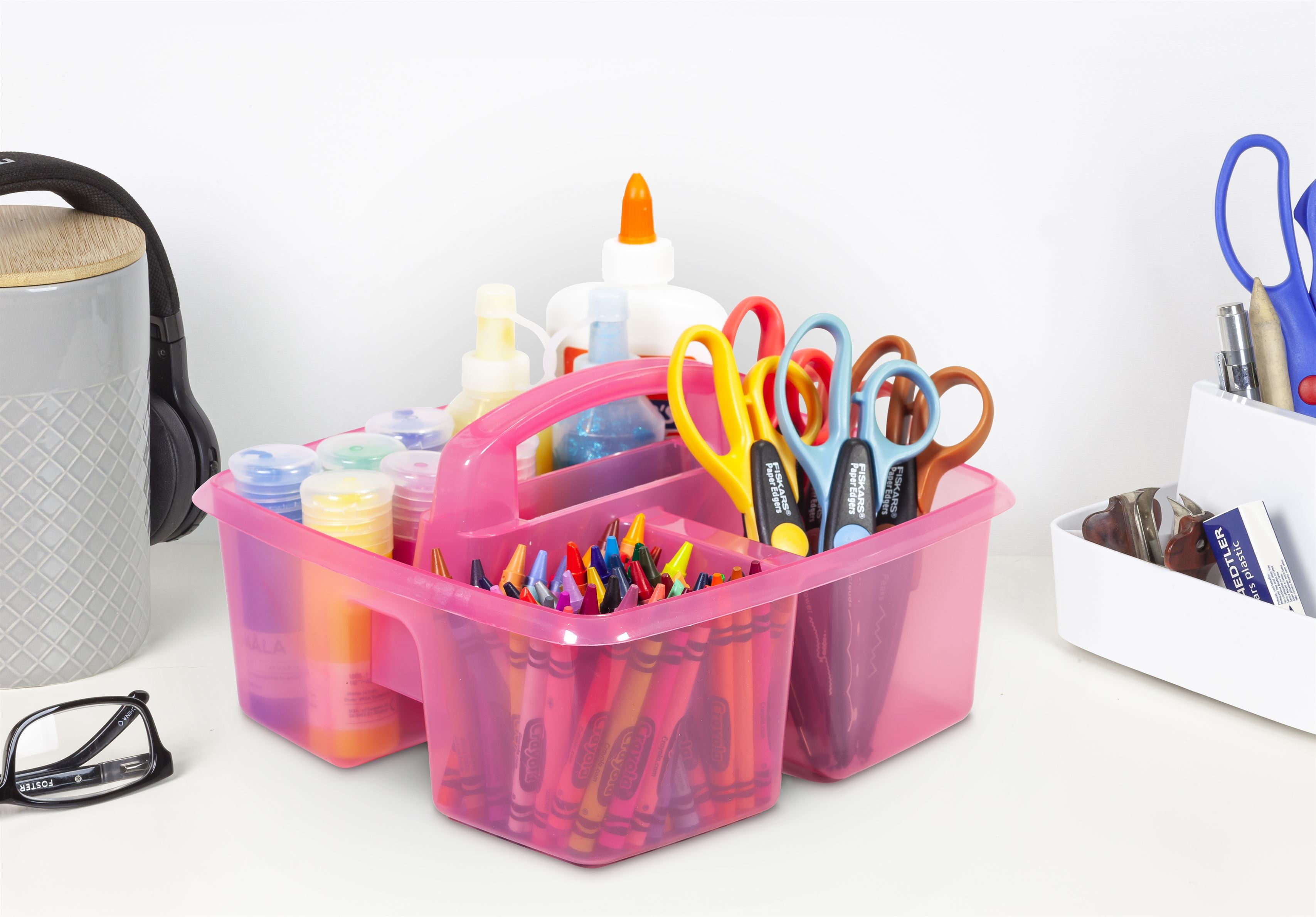 Pen+Gear Plastic Caddy, Craft and Hobby Organizer, Tint Pink, 6-Pack