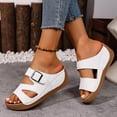 thumbnail image 4 of Dakaela Womens Wedge Sandals Leather Orthopedic Platform Slip on Slides Wide Width Buckles Summer Beach Walking with Arch Support Size 6-10, 4 of 7