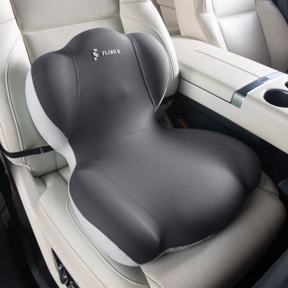 Florich Memory Foam Truck Seat Cushion with Adjustable Strap,Seat Cushion and Lumbar Support Pillow for Car Office Chair, Ergonomic Back Support & Sciatica Relief for Long Drives, Gray