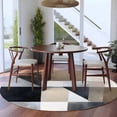 thumbnail image 4 of Abstract Black Brown White Round Living Room Rugs 5 ft, Modern Art Brown Grey Washable Area Rug with Non-Slip Sturdy Edge Binding Round Carpet for Entryway Kitchen Bedroom Bathroom, 4 of 9