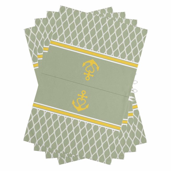 Sage Green Morocco Kitchen Towels Set of 4, Water Absorbent Dish Towel, Ocean Yellow Nautical Anchor Stripe Decorative Hand Towels - Quick Drying Cloth for Cooking Baking, 18x28 Inch
