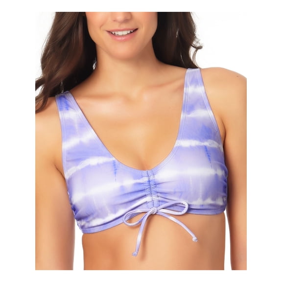 CALIFORNIA WAVES Women's Purple Tie Dye Stretch Cinch-Front Removable Cups Adjustable Tie High Tide Bralette Swimsuit Top XS