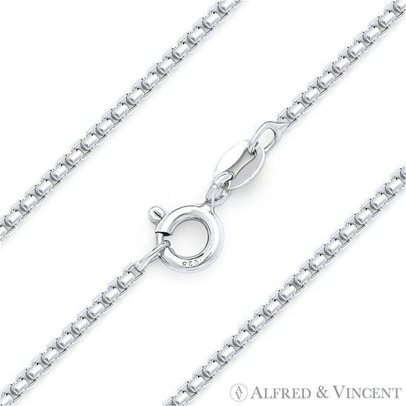 1.2mm Rounded Mirror-Box Link Italian Chain Necklace in .925 Sterling Silver w/ Rhodium