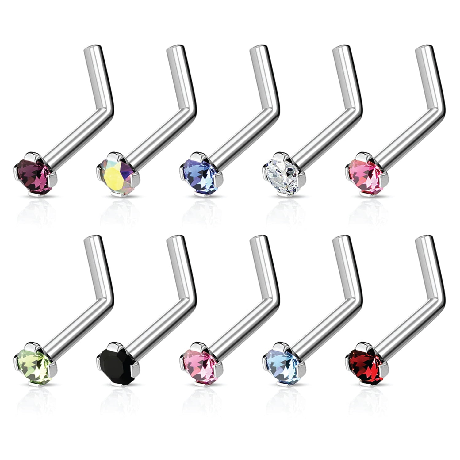 20G 3mm Clear Square Diamond CZ Nose Screw Studs Rings Piercing Jewelry Surgical Steel