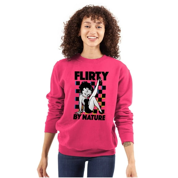 Betty Boop Cartoon Flirty By Nature Women Crewneck Sweatshirt Brisco Brands S