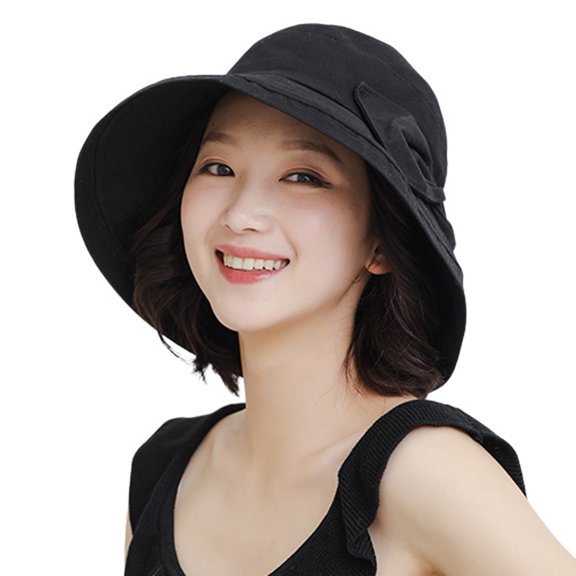 SWSMCLT Women's Beach Sun Hat Floppy Hat Blackout Fitted Soft UV Protection Cap Fall Black One Size