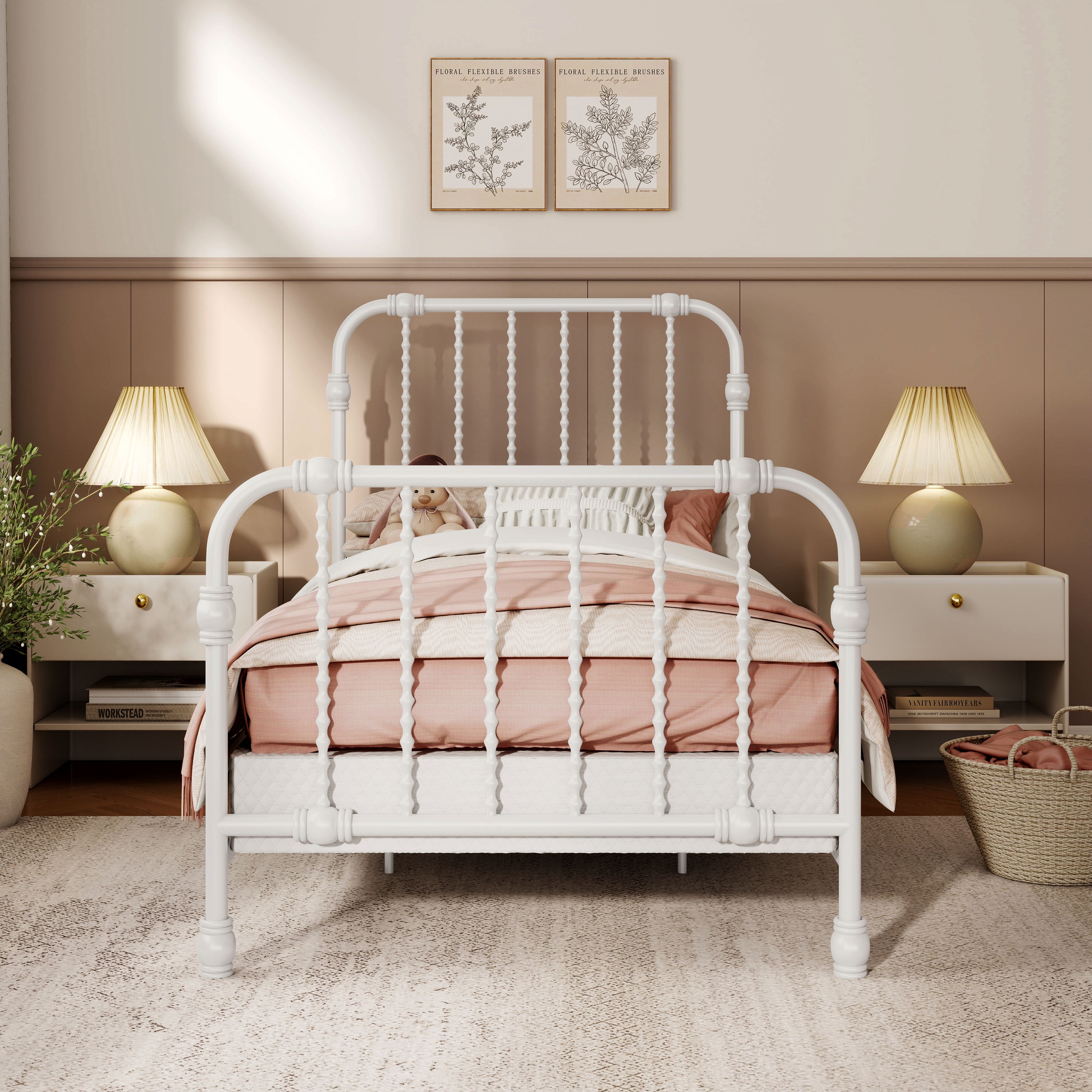 Furniture of America Wren Metal Bed, Twin Size, White