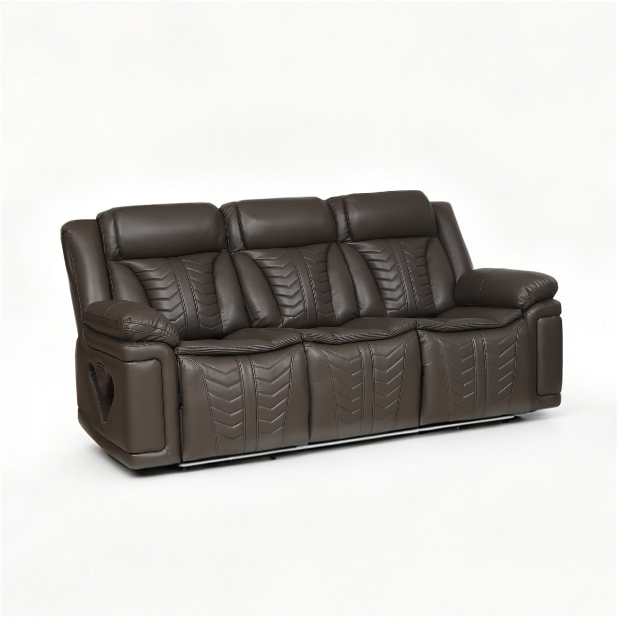 Electra Luxury 2-Piece Power Reclining Living Room Set - Dark Brown Faux Leather Motion Sofa and Loveseat with LED Lighting, Bluetooth Speakers, Drop-Down Table, and Wireless Charging