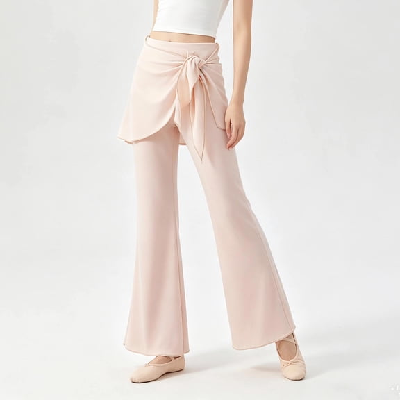 OSOLU Girls Pants Wrap Tie Waist Skirt Overlay Flared Leg Kids Casual Dance Trousers Pink