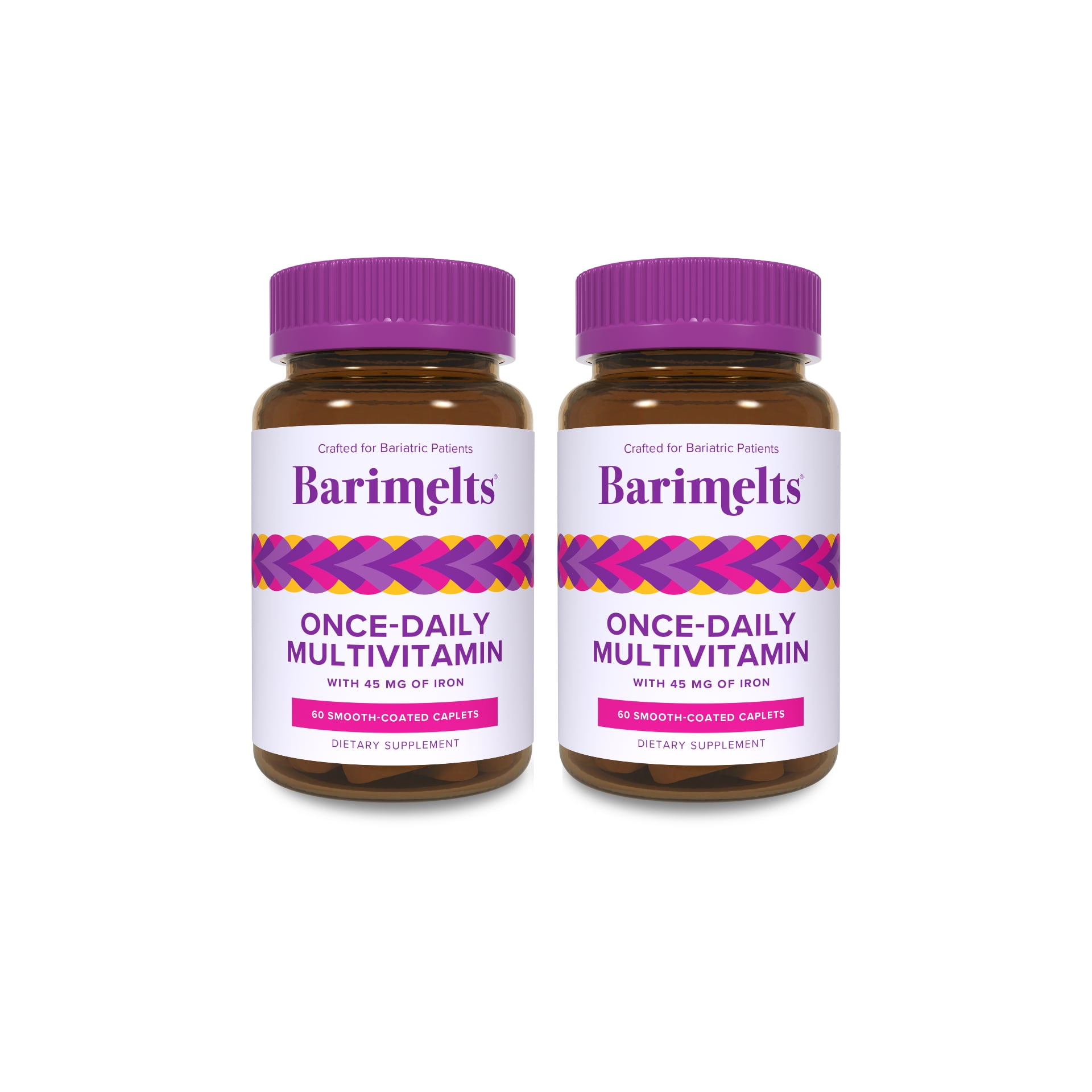 (2 pack) Barimelts Bariatric Vitamins, Once-Daily Bariatric Multivitamin with Iron and Magnesium, 60 caplets