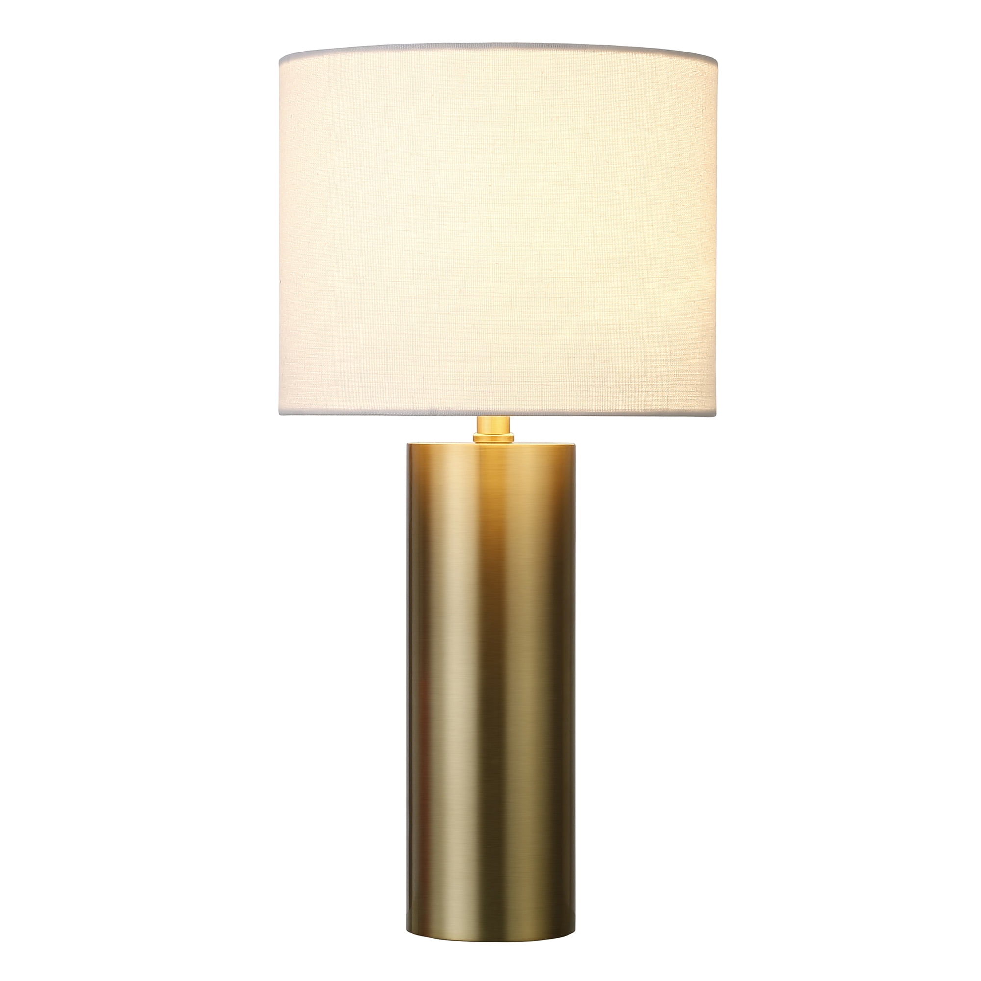 York 16" Tall Table Lamp with Fabric Shade in Brass/White