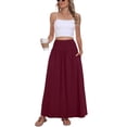 thumbnail image 4 of Asklazy Womens Flowy Long Maxi Skirt A-Line Long Skirt with Pockets Elastic High Waist,Wine red,L, 4 of 10