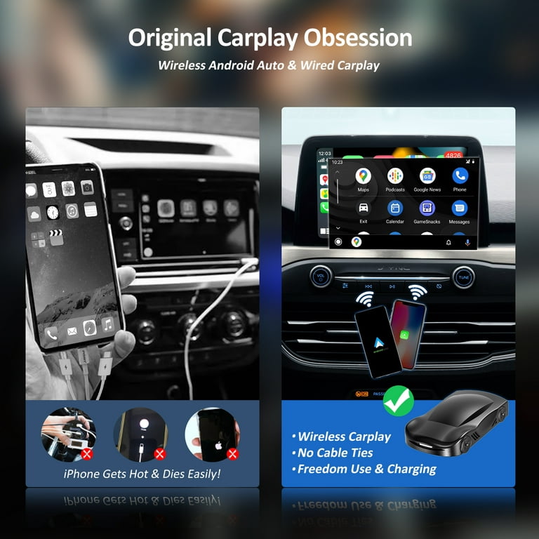 HERILARY Wireless Apple Carplay and Android Auto Adapter, Wireless Car Play  Adapter Car Stereo Ai Box Support Netflix//Tiktok/Google Play/TF