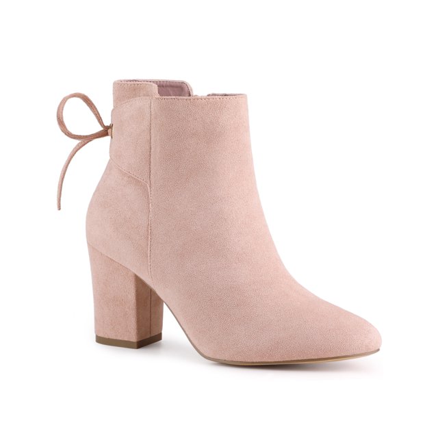 Unique Bargains Bottines à Talons Épais à Bout Rond pour Femmes Rose Poussière (Taille 10)