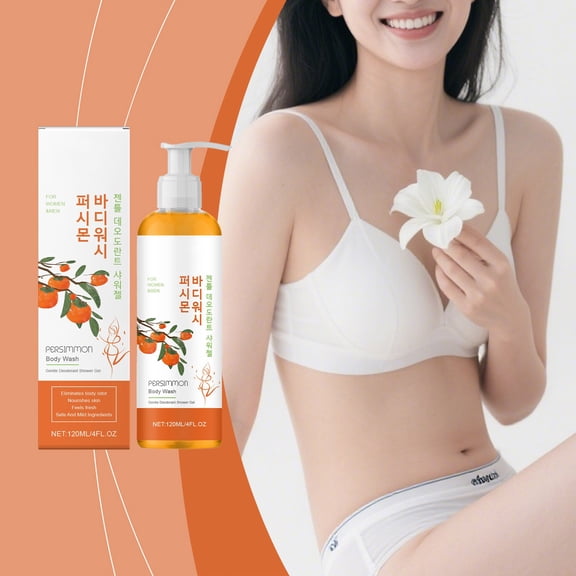 Persimmon Nourishing Shower Gel 120ml Mild Exfoliating Refreshing, Hydrating Formula Odor Improvement Unisex Suitable, For Men Women Daily Bathing Skin Softening Revitalizing