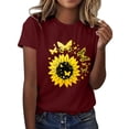 thumbnail image 2 of Xdegoge Womens Summer Tops Graphic Tee with Bold Sunflower and Butterflies Casual Crewneck Short Sleeve Shirts Unique Floral Tops and Tunics with Black Outline, 2 of 5