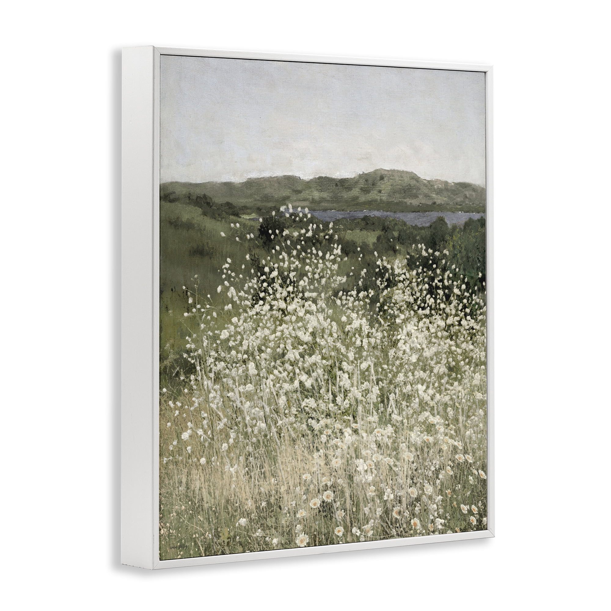 Stupell Industries Sunlit Meadow of White Daisies White Framed Giclee Art, design by Amber Sterling