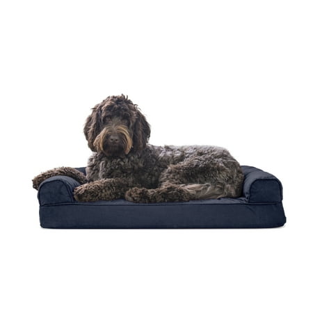 UPC: 0842229105414 | FurHaven Pet Products Quilted Memory Top Sofa-Style Pet Bed for Dogs & Cats – Navy Medium