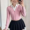 thumbnail image 3 of TGSLY Ribbed Knit Cropped Cardigan for Girls Soft V Neck Zip Up Long Sleeve Sweater Causal Solid Color Fall Winter Outerwear with Thumbholes 13-14 Years, 3 of 8