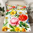 thumbnail image 2 of jejeloiu Retro Rustic Flower Twin Sheet Sets,Cute Daisy Floral Twin Fitted Sheet,Green Yellow Pink Flat Sheet For Girls Kids,Super Cozy Room Decor,3 Pieces, 2 of 7