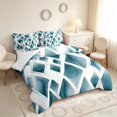 thumbnail image 2 of Manfei Watercolor Diamond Geometric King Bedding, Teal Metalic King Bed in a Bag, Teal White, Reversible 7 Pieces, 2 of 6