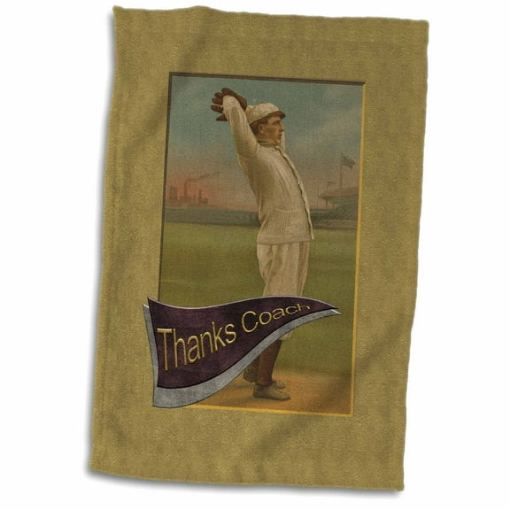 3dRose, Vintage Baseball Pitcher on Baseball Field, Thanks Coach , 15x22 Hand Towel