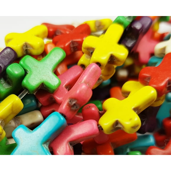 12x15mm 16" Strand Multi Color Howlite Cross Beads For Jewelry Making