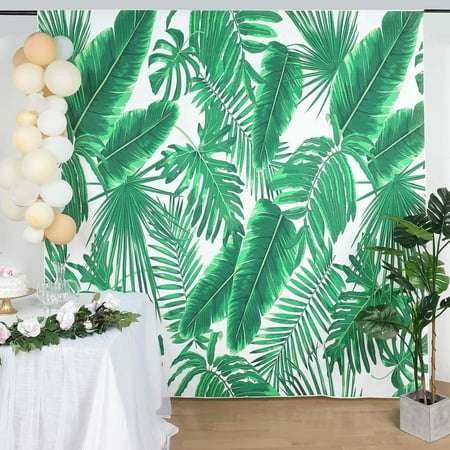 Efavormart 8FTx8FT | Tropical Plants Vinyl Party Backdrop Green Leaves Photography Background Party Banner