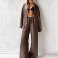 thumbnail image 5 of Uootdi Women's 2 Piece Matching Lounge Set Long Sleeve Oversized Button Down Shirt Drawstring High Waist Wide Leg Linen Pants Set, 5 of 6