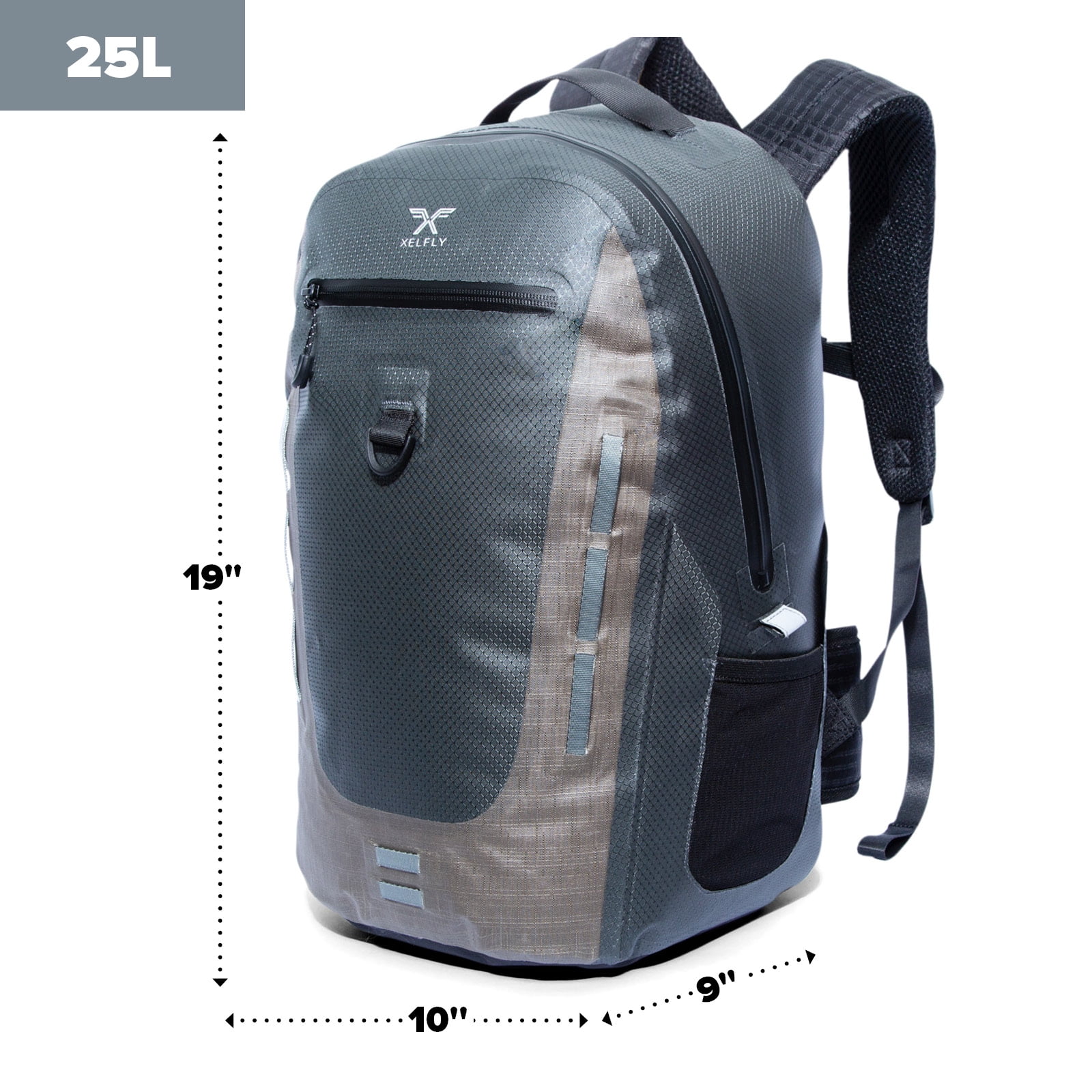 XELFLY Submersipack Waterproof Backpack - Submersible, Inflatable, Floating TPU Coated Durable Nylon Dry Bag with Airtight Zipper for Kayak, Fishing, Boating, Hiking, Paddle Board (Gray Stone, 25L)