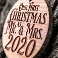 thumbnail image 2 of Our First Christmas as Mr and Mrs - Raw Cedar Ornament 3x3in, 2 of 2