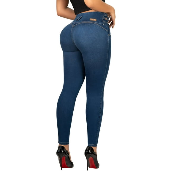 Pantalones Colombianos Levanta Cola | Butt Lifting Colombian Jeans for Women | High Rise Waisted Push Up | Blue 541BB