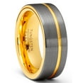 thumbnail image 1 of Mens Tungsten Carbide Ring Gunmetal Wedding Band Goldtone Grooved Ring 8MM Comfort-Fit, 1 of 3